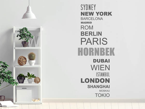 Wandtattoo Hornbek mit Weltstädten