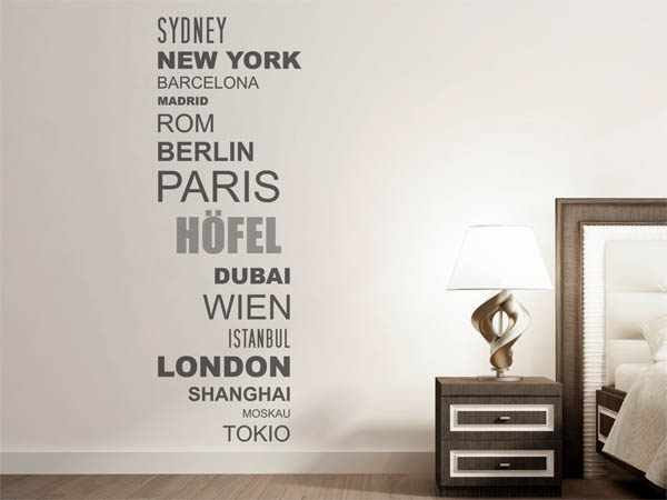 Wandtattoo Höfel mit Weltstädten