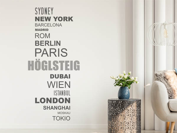 Wandtattoo Höglsteig mit Weltstädten
