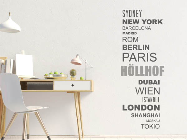 Wandtattoo Höllhof mit Weltstädten
