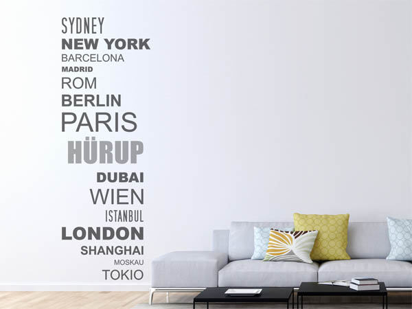 Wandtattoo Hürup mit Weltstädten