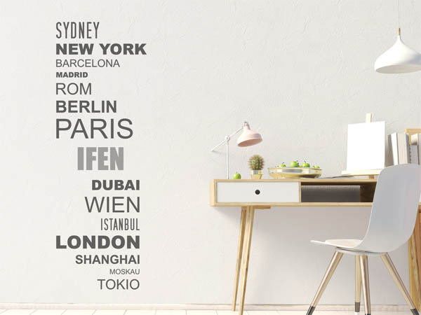 Wandtattoo Ifen mit Weltstädten