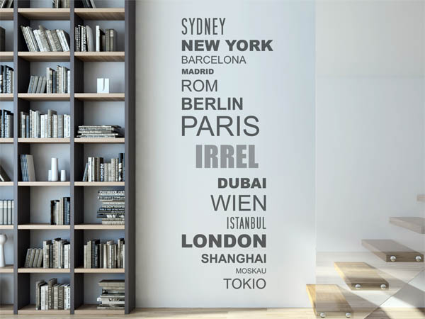 Wandtattoo Irrel mit Weltstädten