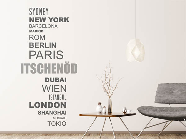 Wandtattoo Itschenöd mit Weltstädten