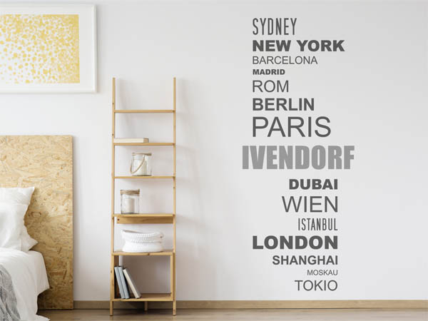 Wandtattoo Ivendorf mit Weltstädten