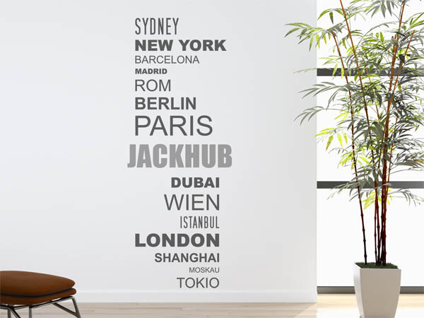 Wandtattoo Jackhub mit Weltstädten