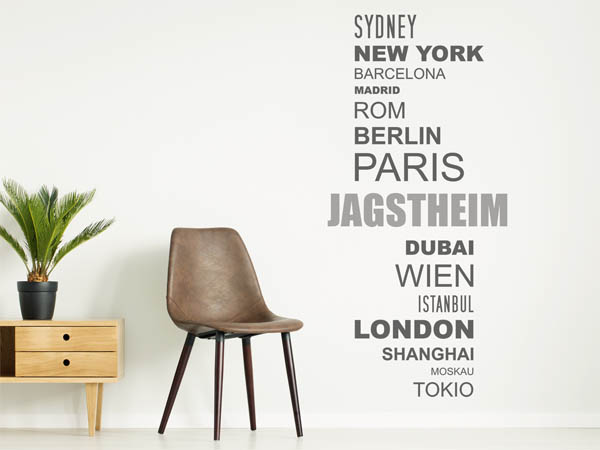 Wandtattoo Jagstheim mit Weltstädten