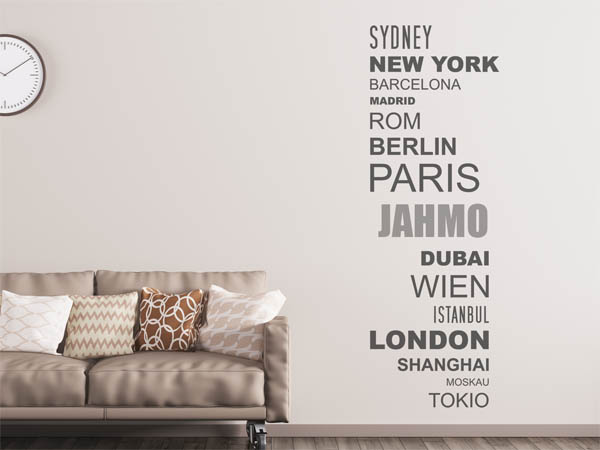 Wandtattoo Jahmo mit Weltstädten