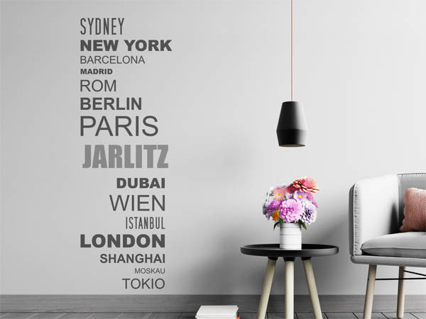 Wandtattoo Jarlitz mit Weltstädten