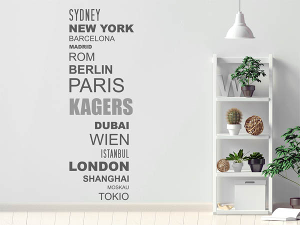 Wandtattoo Kagers mit Weltstädten
