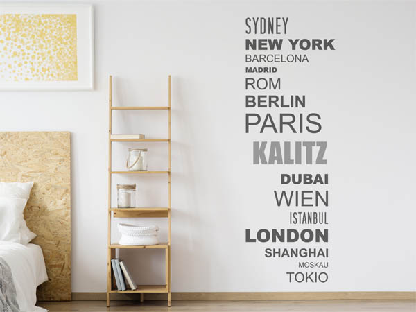 Wandtattoo Kalitz mit Weltstädten
