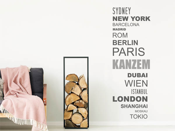 Wandtattoo Kanzem mit Weltstädten