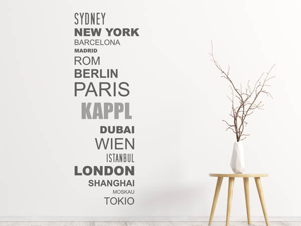 Wandtattoo Kappl mit Weltstädten