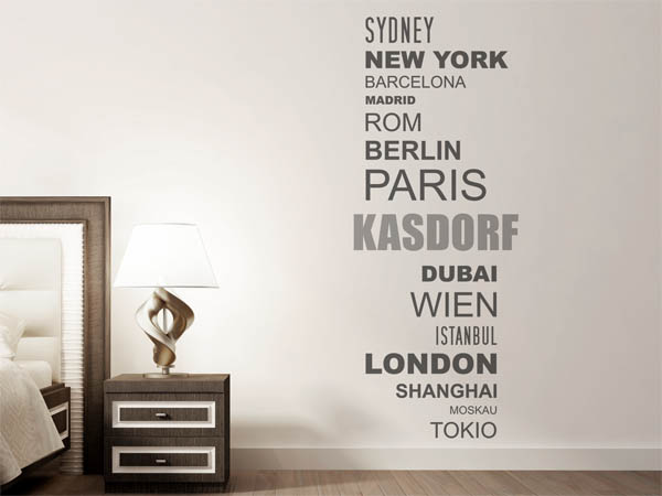 Wandtattoo Kasdorf mit Weltstädten