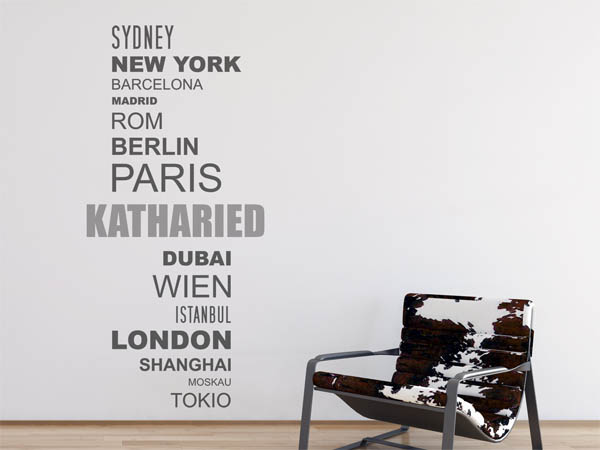 Wandtattoo Katharied mit Weltstädten