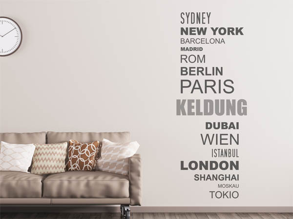 Wandtattoo Keldung mit Weltstädten