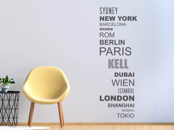 Wandtattoo Kell mit Weltstädten