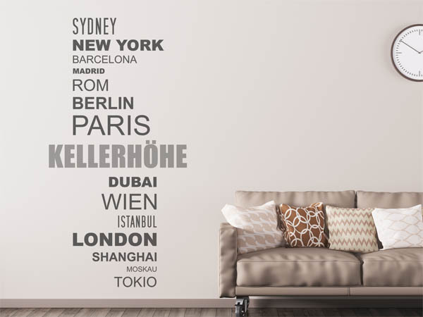 Wandtattoo Kellerhöhe mit Weltstädten