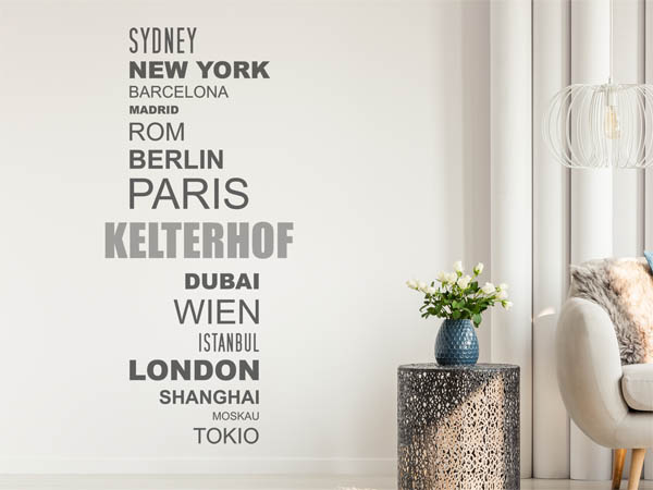 Wandtattoo Kelterhof mit Weltstädten