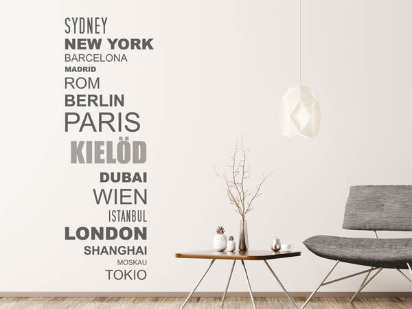 Wandtattoo Kielöd mit Weltstädten