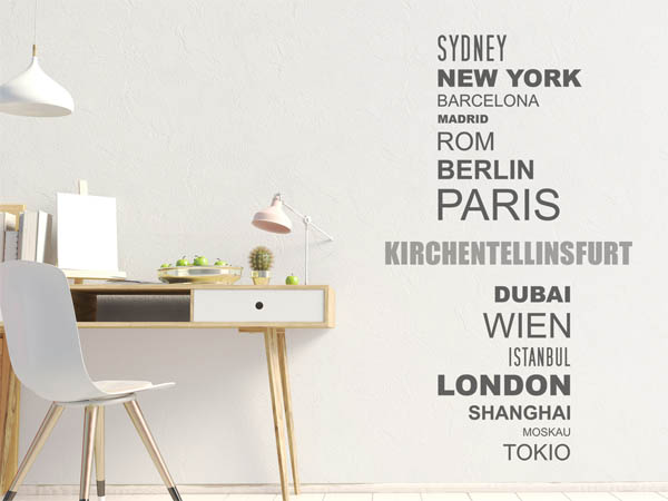 Wandtattoo Kirchentellinsfurt mit Weltstädten