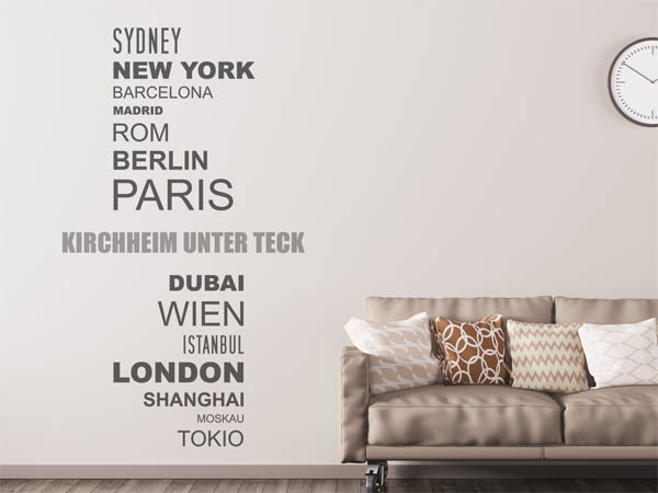 Wandtattoo Kirchheim unter Teck mit Weltstädten