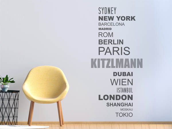 Wandtattoo Kitzlmann mit Weltstädten