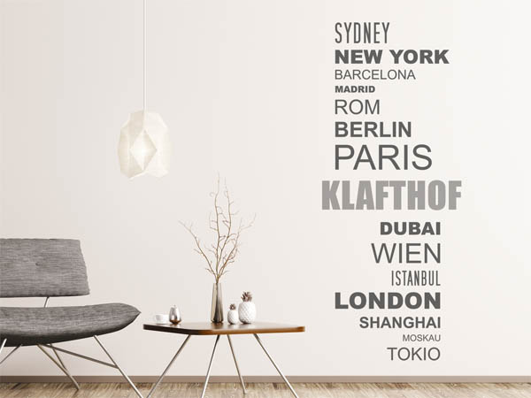 Wandtattoo Klafthof mit Weltstädten