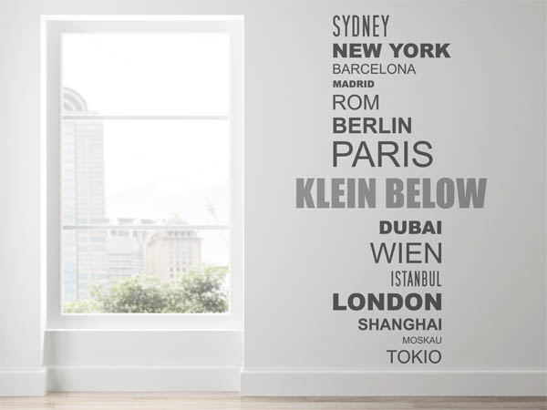 Wandtattoo Klein Below mit Weltstädten
