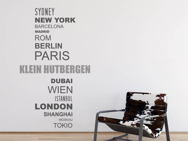 Wandtattoo Klein Hutbergen mit Weltstädten