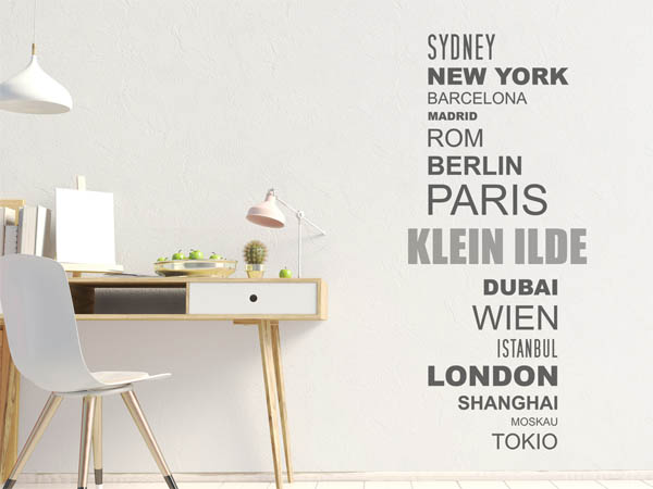 Wandtattoo Klein Ilde mit Weltstädten
