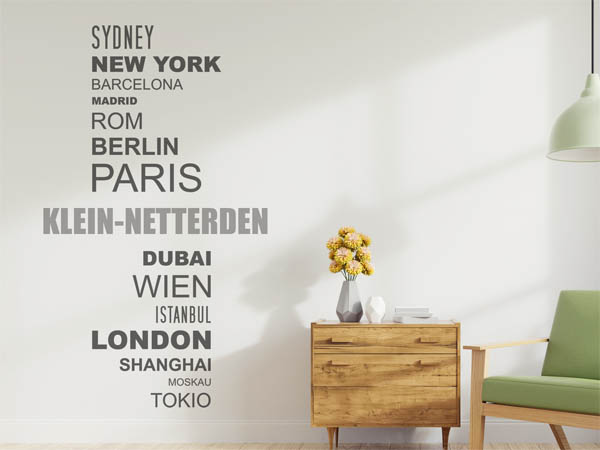 Wandtattoo Klein-Netterden mit Weltstädten