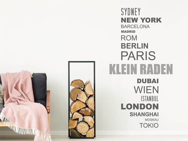 Wandtattoo Klein Raden mit Weltstädten
