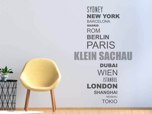 Wandtattoo Klein Sachau mit Weltstädten