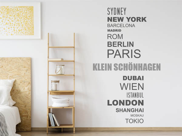 Wandtattoo Klein Schönhagen mit Weltstädten