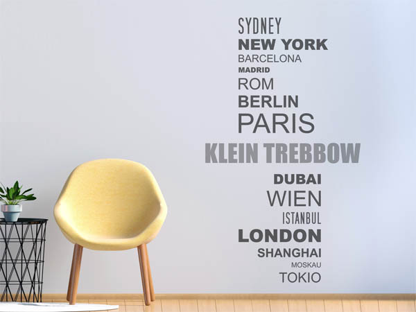 Wandtattoo Klein Trebbow mit Weltstädten