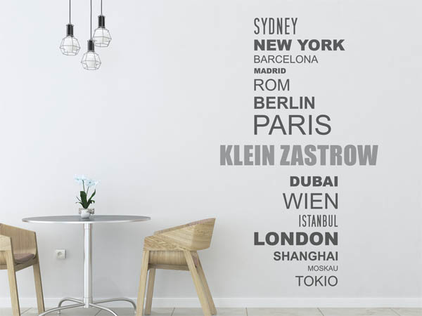 Wandtattoo Klein Zastrow mit Weltstädten