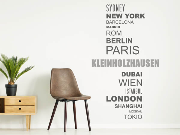 Wandtattoo Kleinholzhausen mit Weltstädten