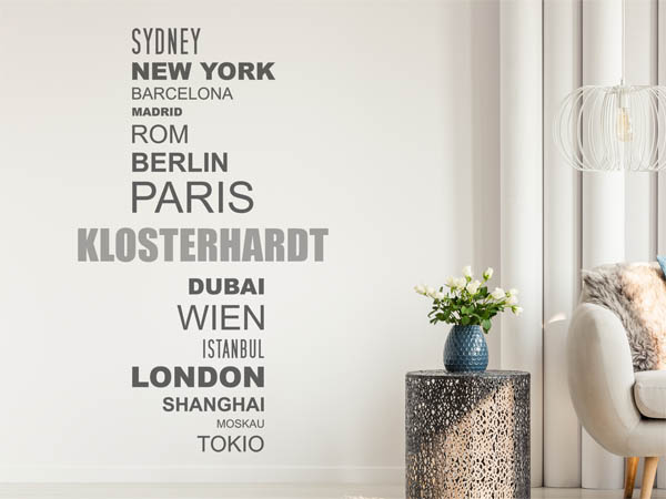 Wandtattoo Klosterhardt mit Weltstädten