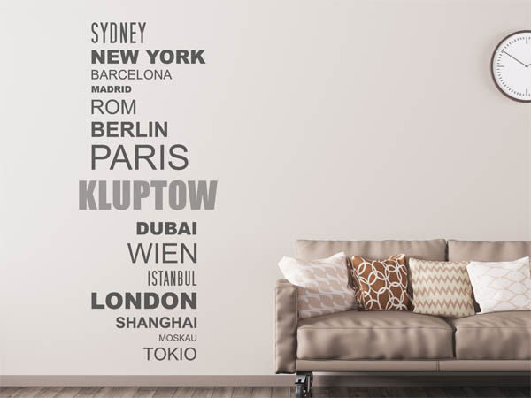 Wandtattoo Kluptow mit Weltstädten