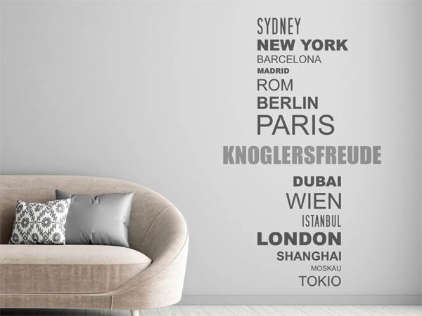 Wandtattoo Knoglersfreude mit Weltstädten