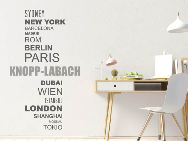 Wandtattoo Knopp-Labach mit Weltstädten