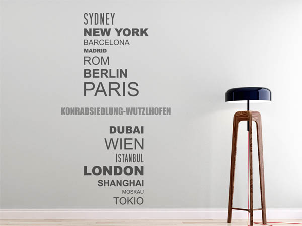 Wandtattoo Konradsiedlung-Wutzlhofen mit Weltstädten