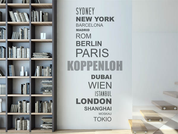 Wandtattoo Koppenloh mit Weltstädten