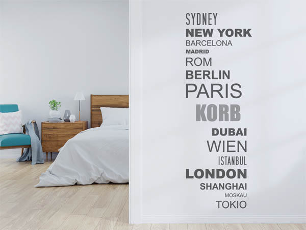 Wandtattoo Korb mit Weltstädten