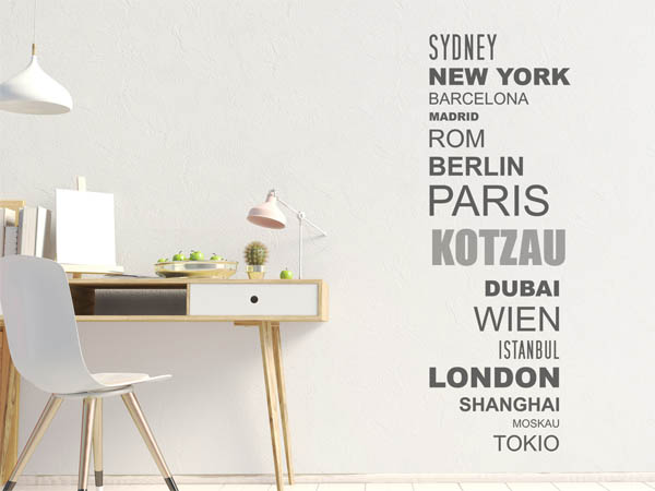 Wandtattoo Kotzau mit Weltstädten