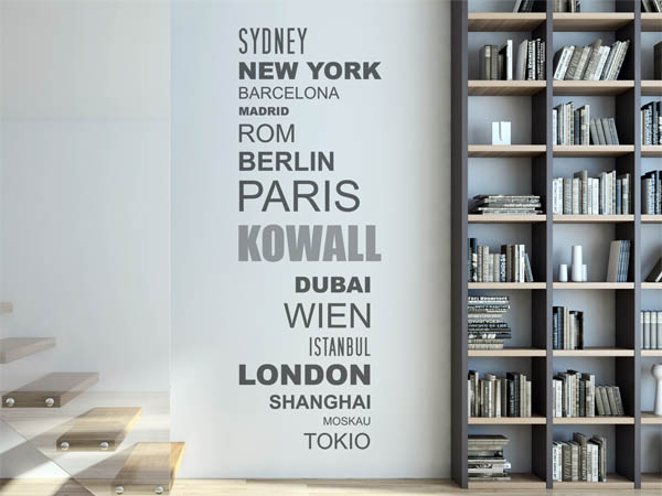 Wandtattoo Kowall mit Weltstädten