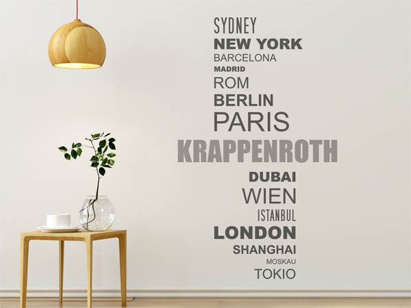 Wandtattoo Krappenroth mit Weltstädten