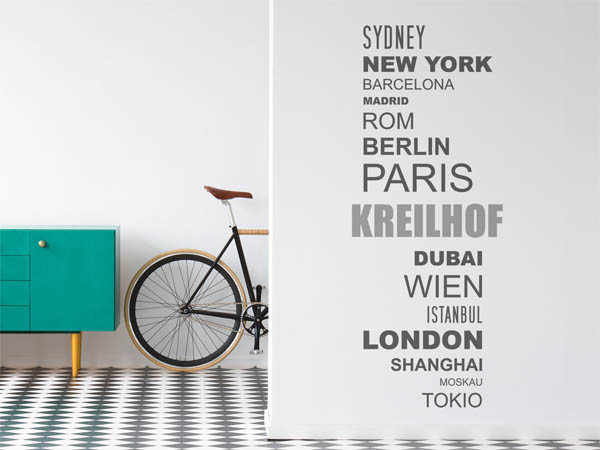 Wandtattoo Kreilhof mit Weltstädten