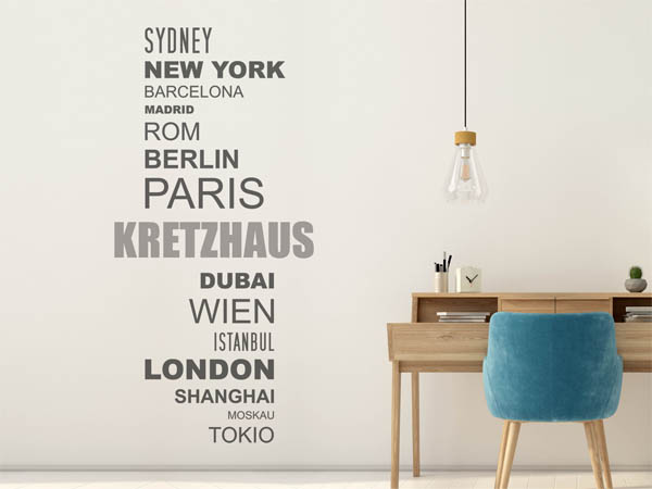 Wandtattoo Kretzhaus mit Weltstädten